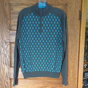 G Mac 100% Merino Wool Sports 3/4 Zip Mens Sweater Size Medium Abstract Print